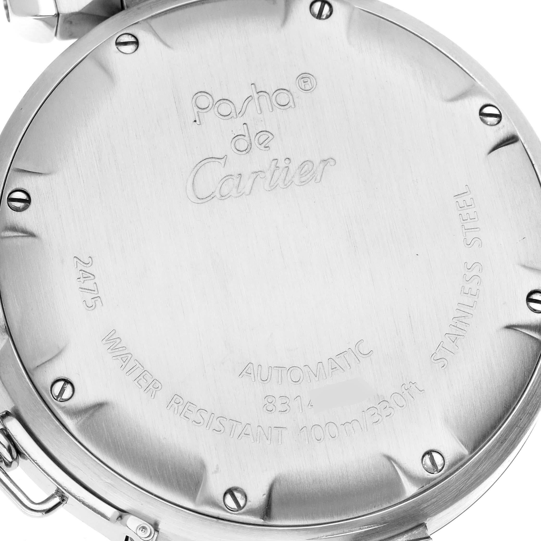 Cartier Pasha C: Stahl-Herrenuhr W31044M7, Midsize Big Date, weißes Zifferblatt im Angebot 5