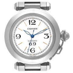 Cartier Pasha C Midsize Big Date White Dial Steel Mens Watch W31044M7