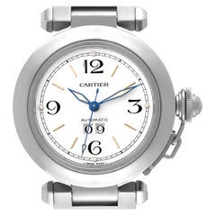 Cartier Pasha C Midsize Big Date White Dial Steel Mens Watch W31044M7 Papers
