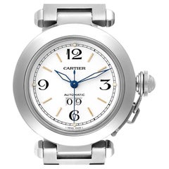 Cartier Pasha C Midsize Big Date White Dial Steel Mens Watch W31055M7