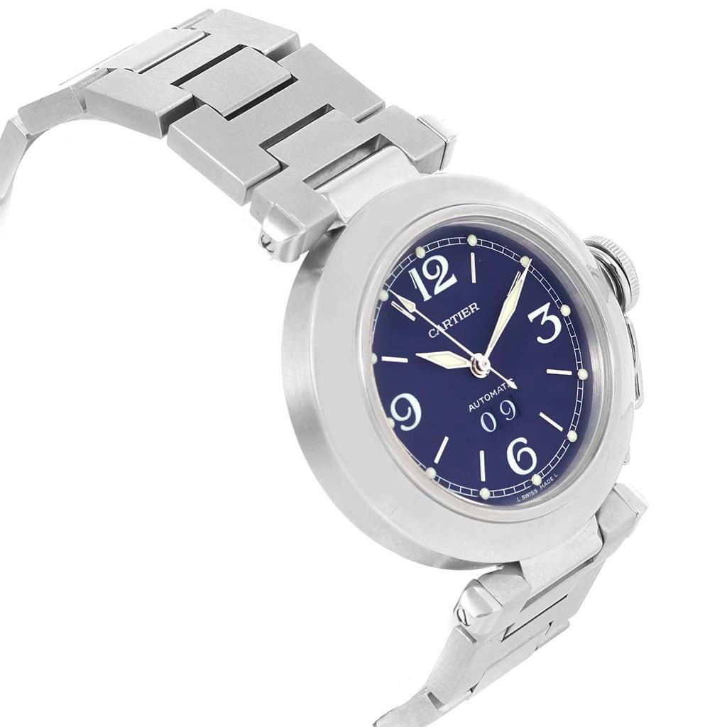 Cartier Pasha C Midsize Steel Blue Dial Big Date Watch W31047M7 1