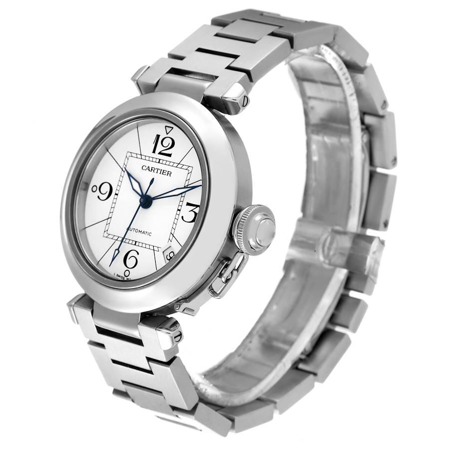 Cartier Pasha C Midsize White Dial Automatic Steel Mens Watch W31074M7 In Excellent Condition For Sale In Atlanta, GA