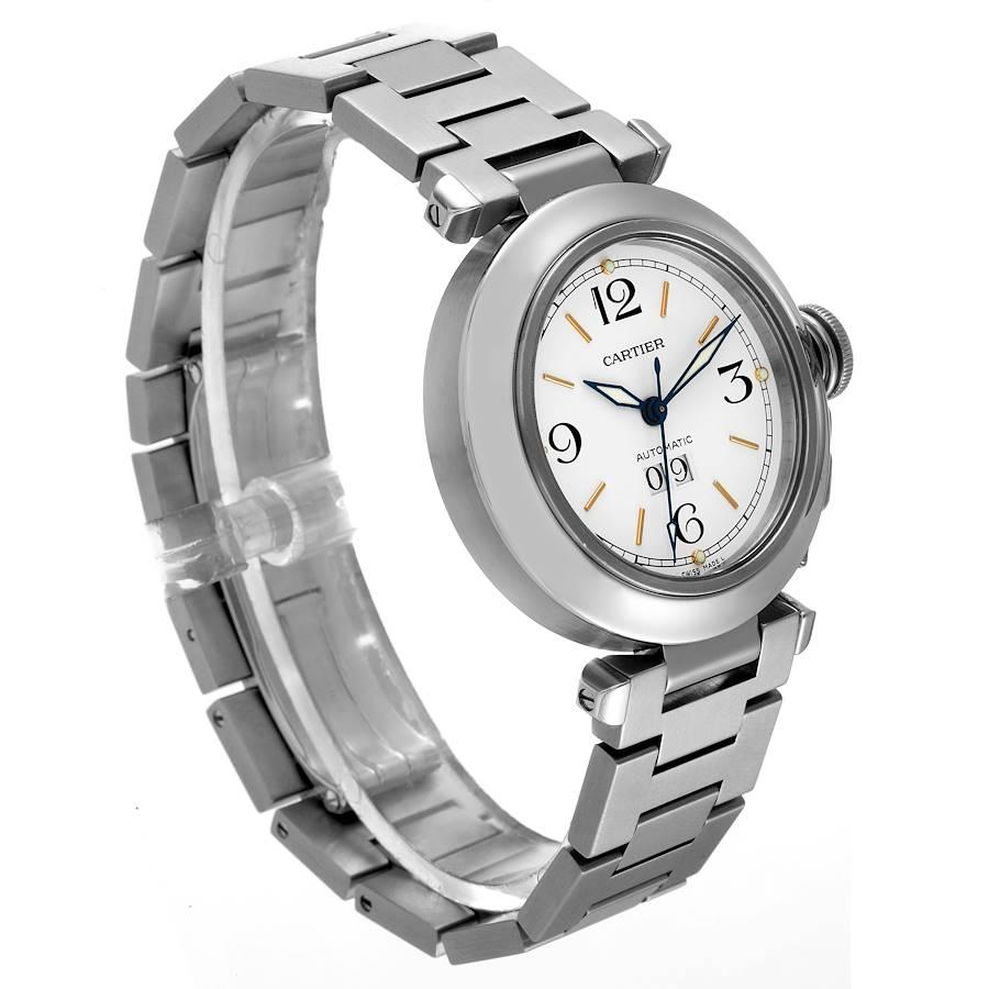 Cartier Pasha C Unisex-Uhr, Midsize, weißes Zifferblatt, Stahl W31044M7, Papiere im Zustand „Hervorragend“ im Angebot in Atlanta, GA