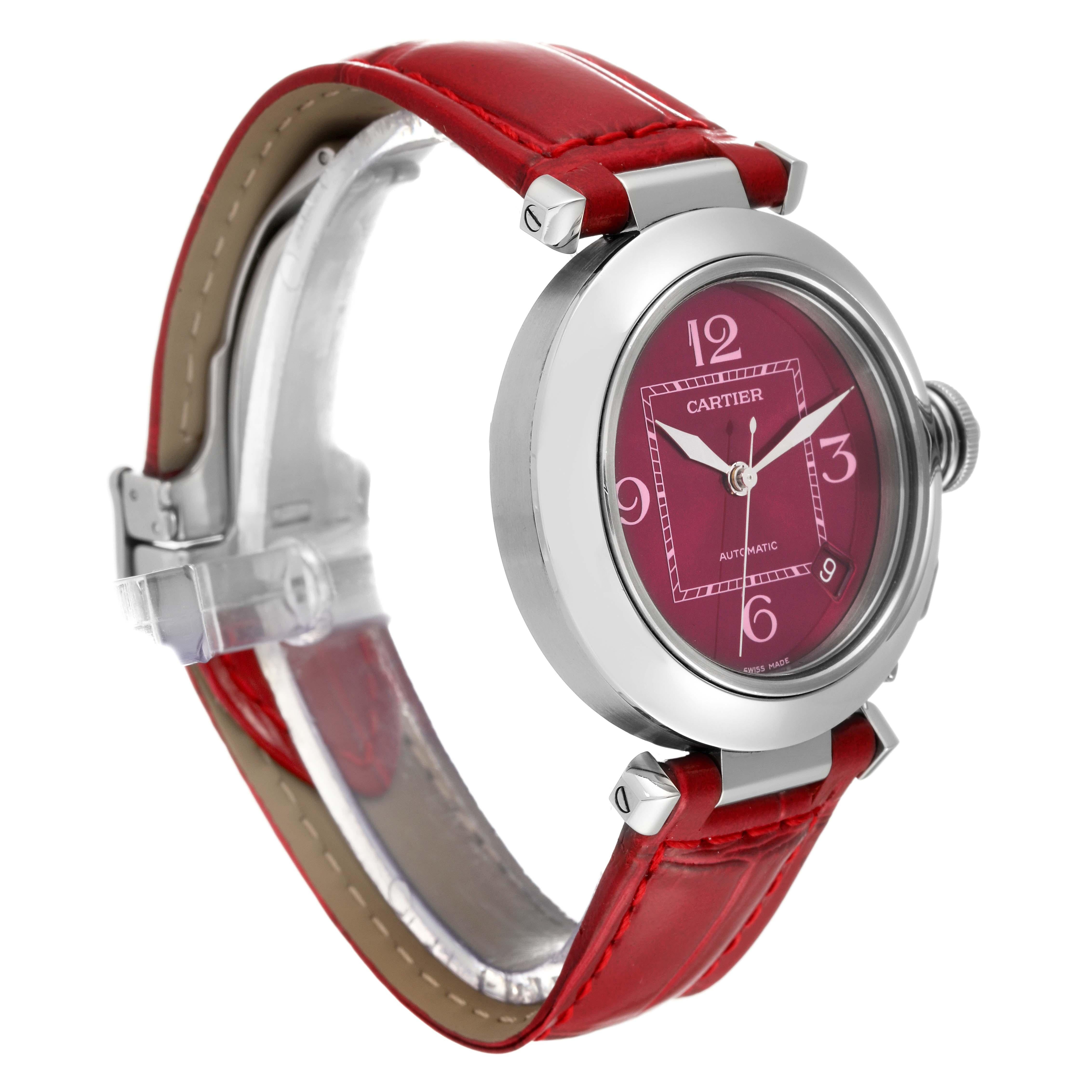 Cartier Pasha C Raspberry Dial Limited Edition Steel Ladies Watch W3108299 In Excellent Condition In Atlanta, GA