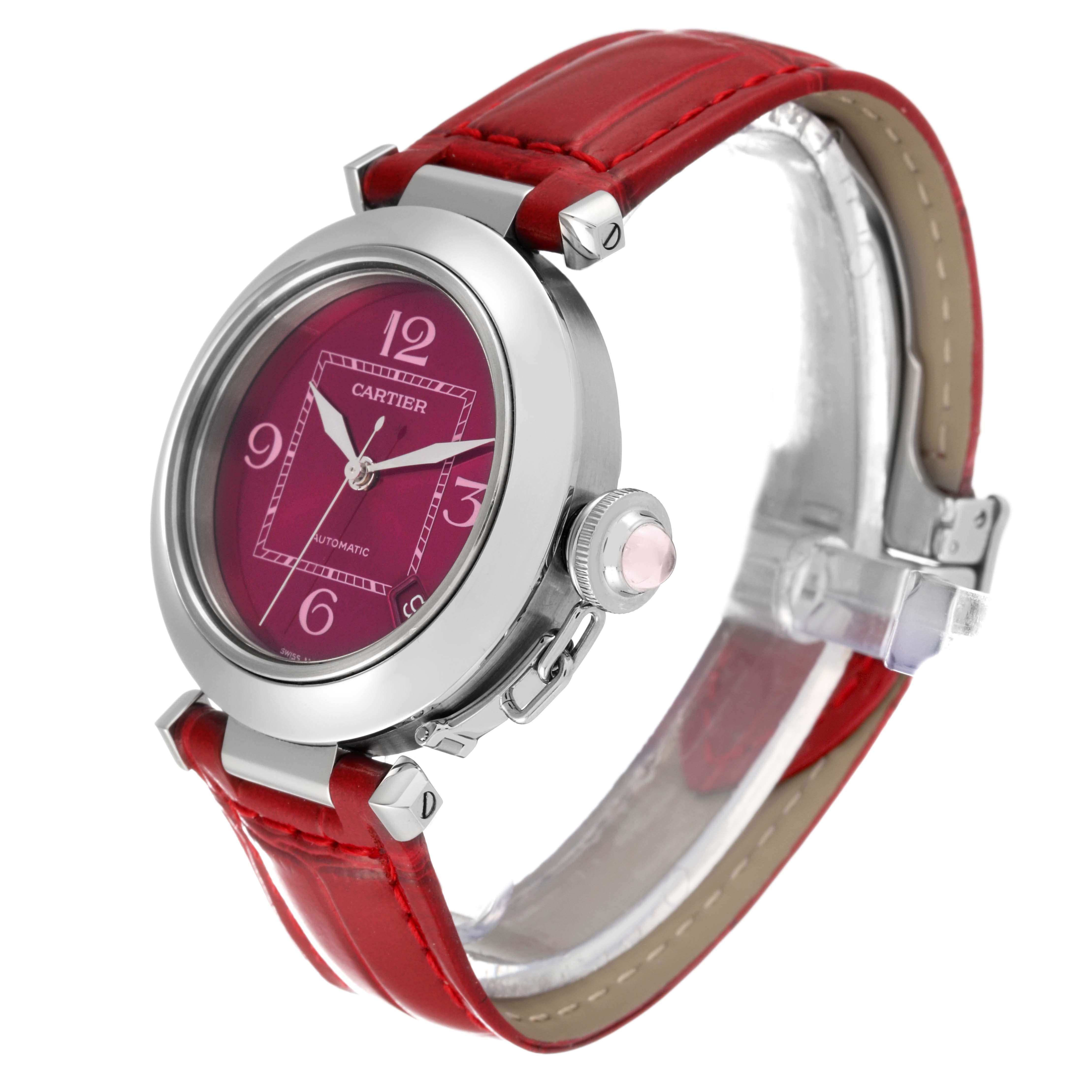 Women's Cartier Pasha C Raspberry Dial Limited Edition Steel Ladies Watch W3108299