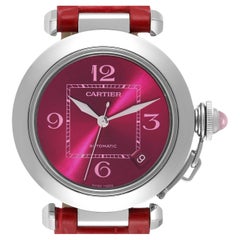 Cartier Pasha C Himbeer Zifferblatt Limitierte Auflage Stahl-Damenuhr W3108299
