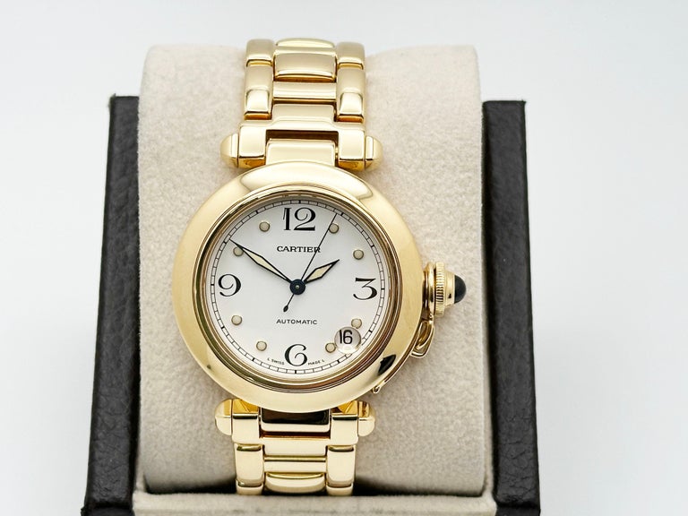 Cartier Pasha C 1035 Montre blanche en or jaune 18 carats 35