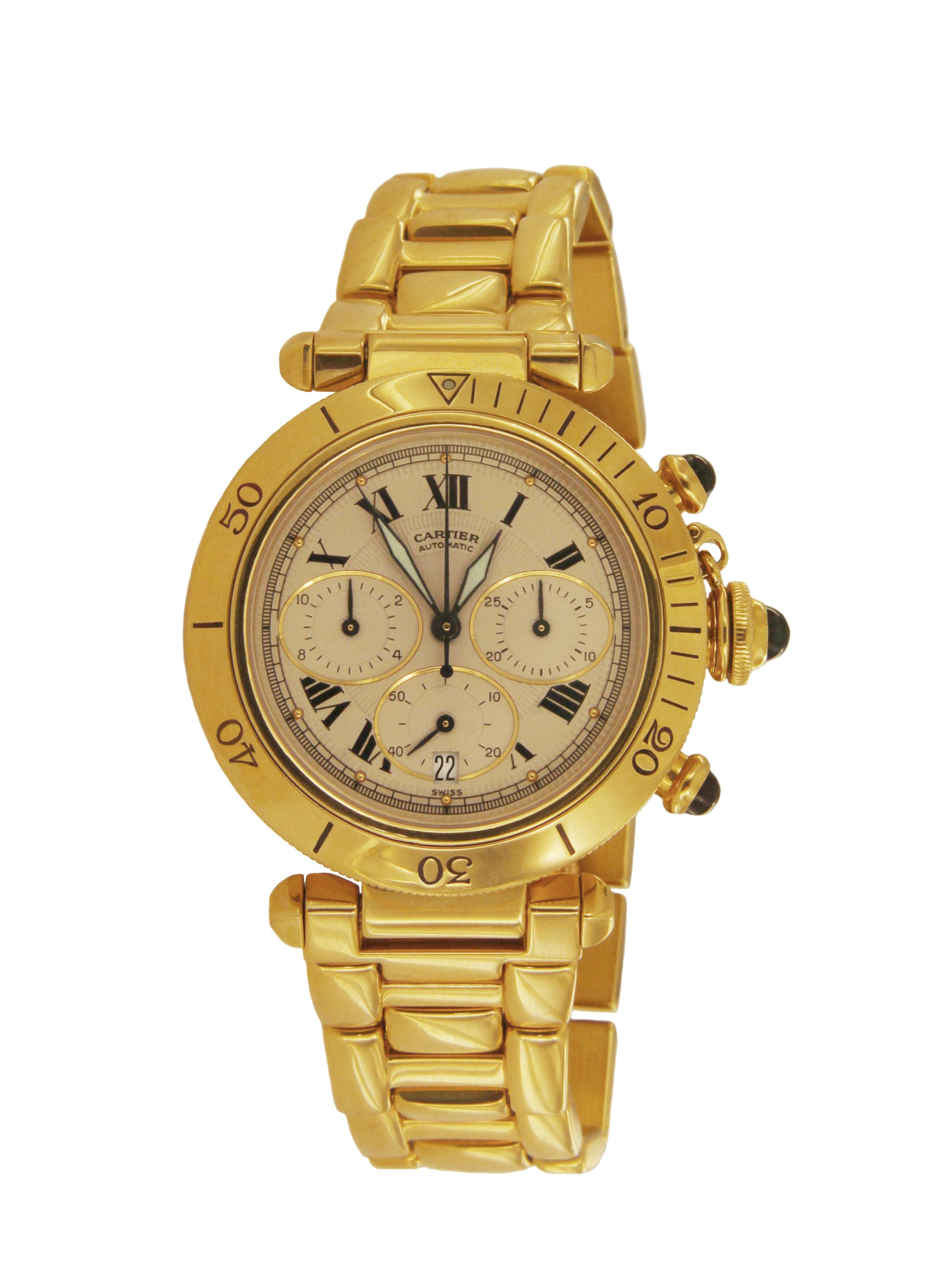 Cartier Pasha Chrono Gelbgolduhr 2111 1 im Zustand „Hervorragend“ im Angebot in New York, NY