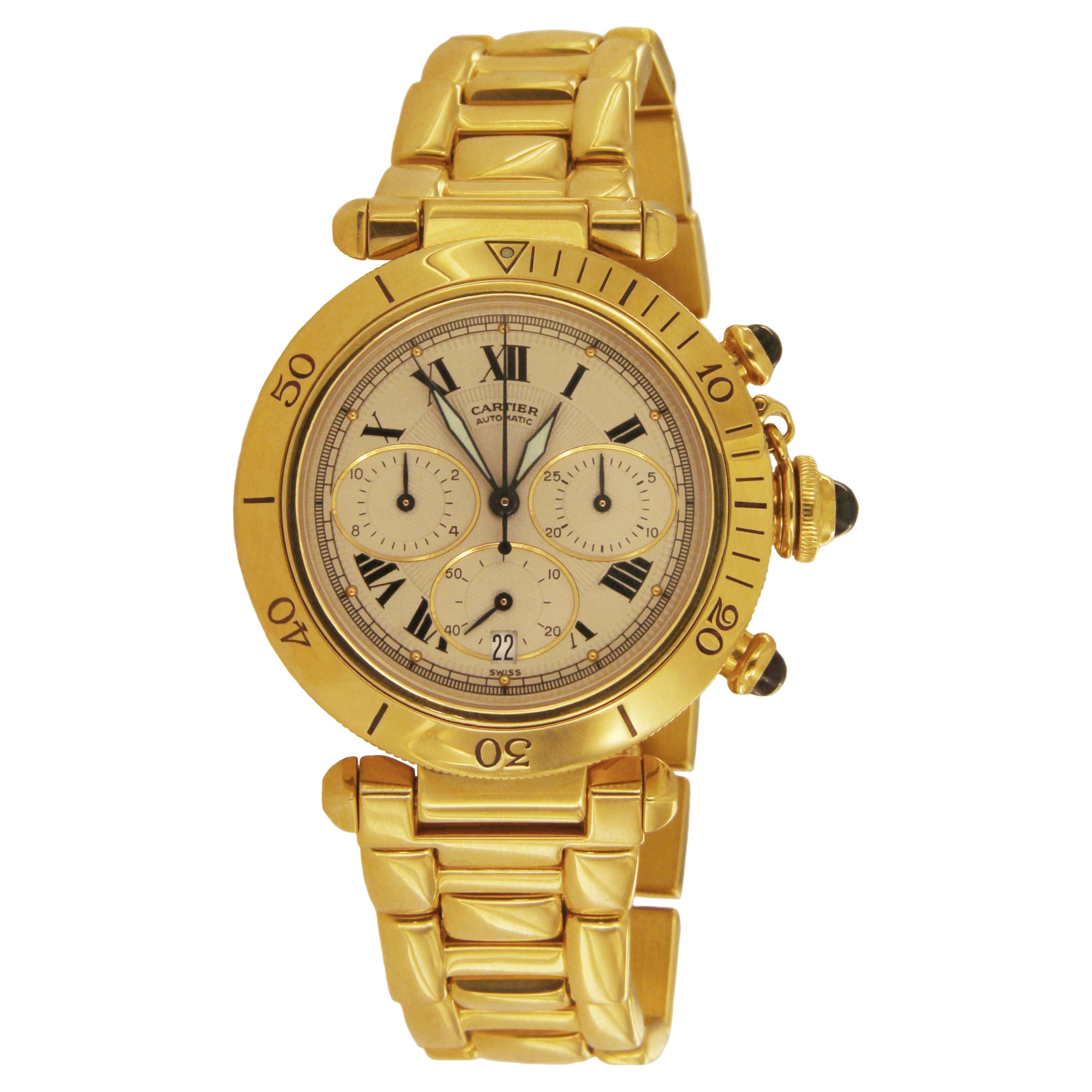 Cartier Pasha Chrono Yellow Gold Watch 2111 1 For Sale