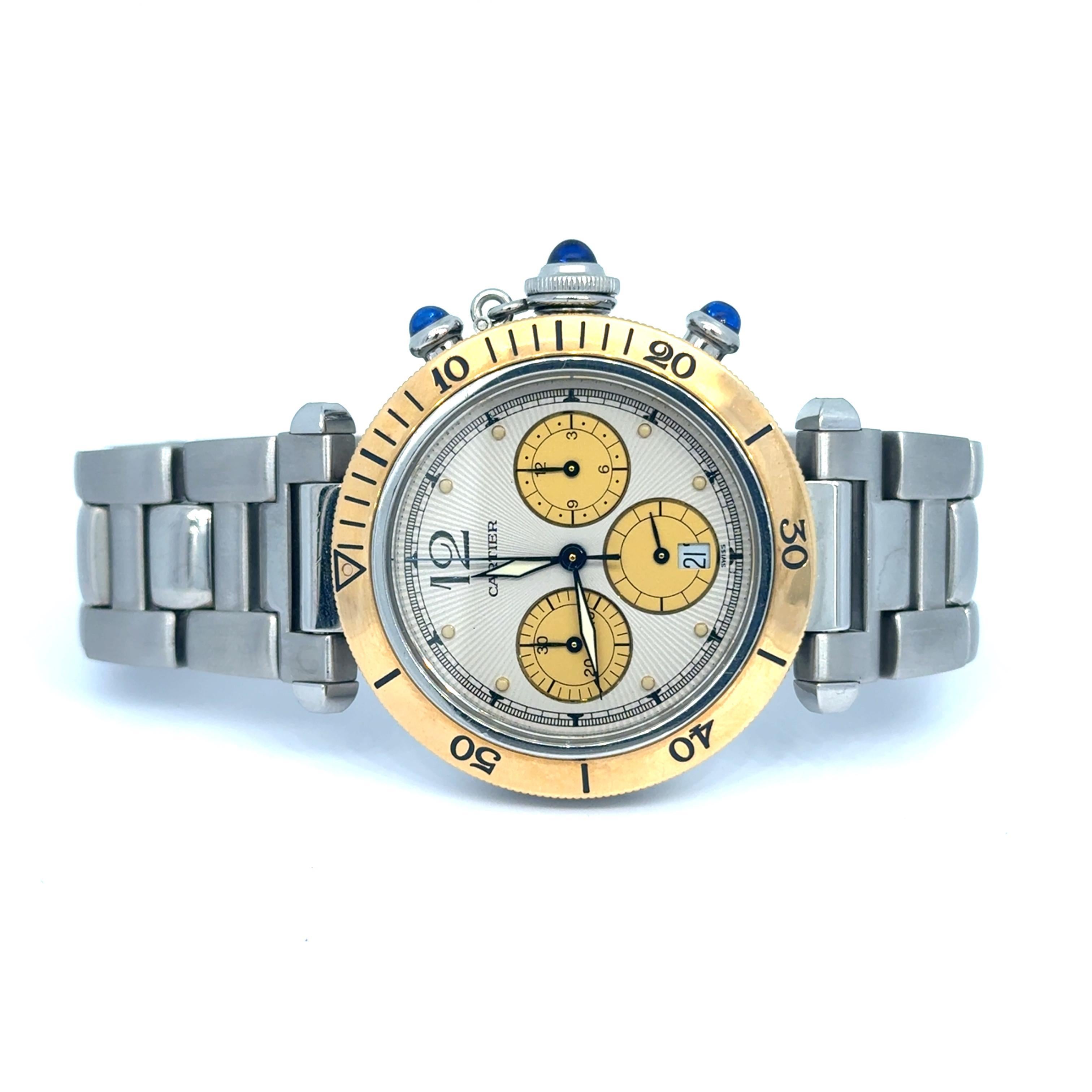 Cartier Pasha Chronograph 1032 zweifarbig Herren 38mm Quarzuhr im Angebot 1