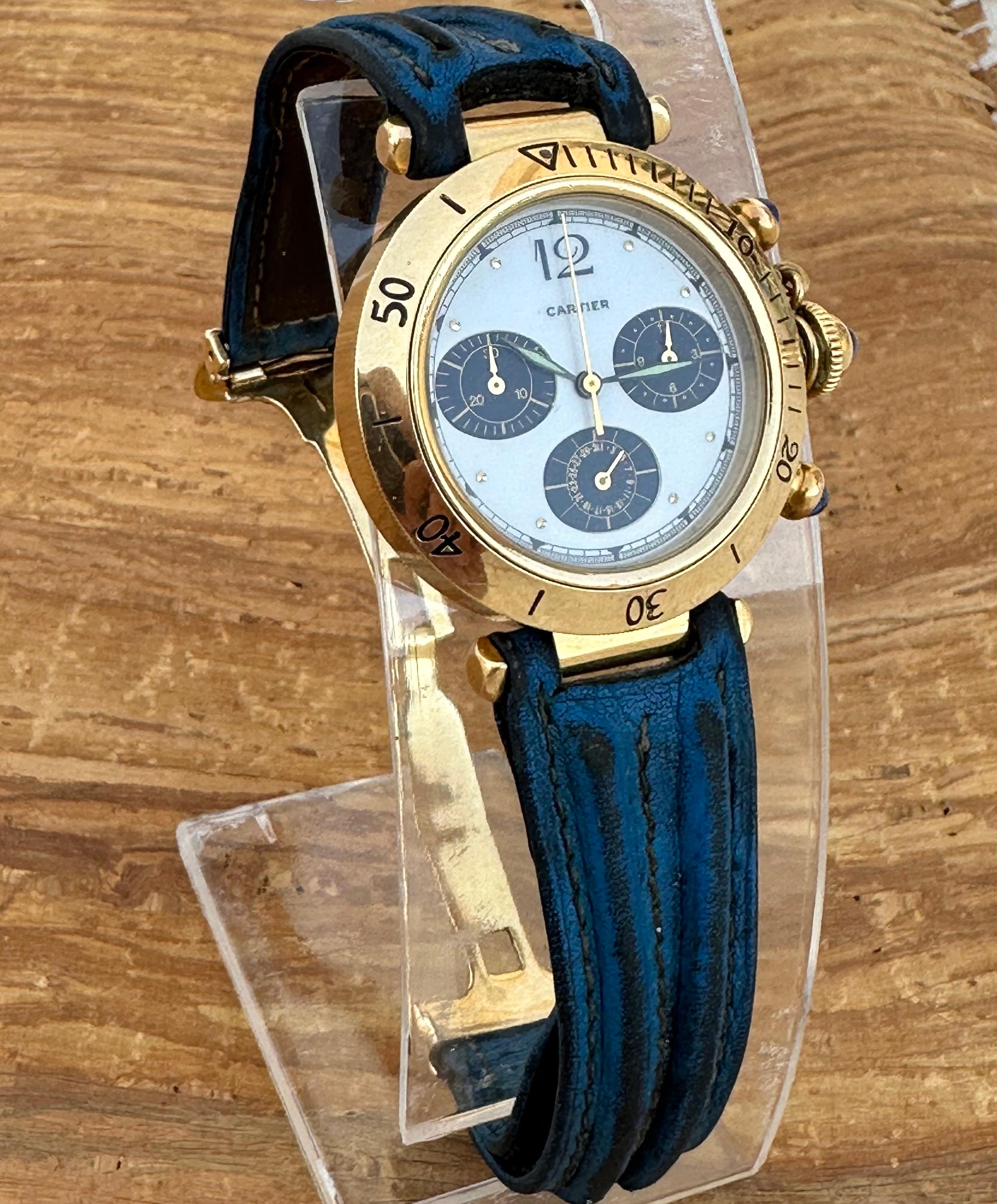 Cartier Pasha Chronograph 2380 in 18K Yellow Gold 820903 Watch  For Sale 4