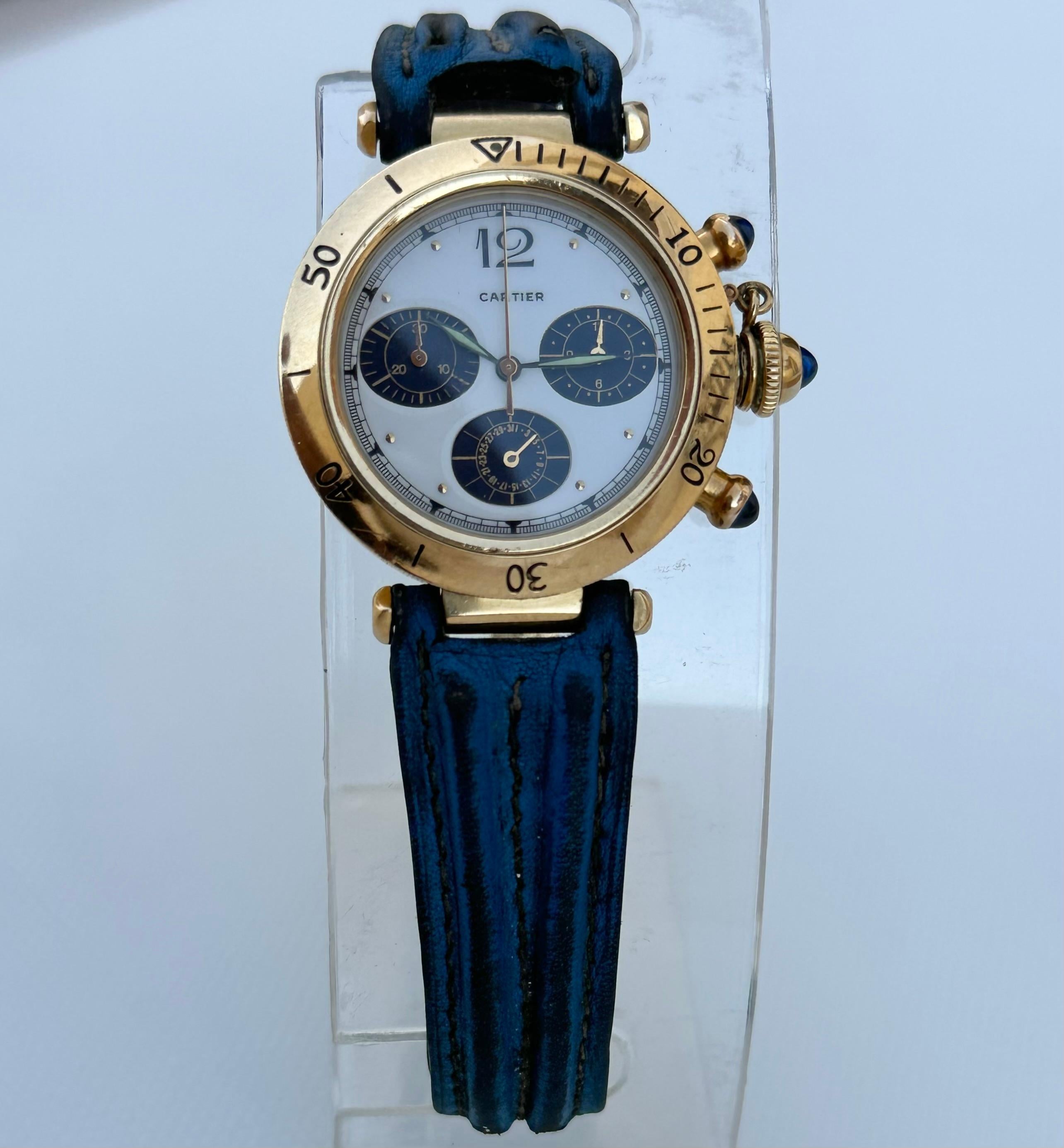 Cartier Pasha Chronograph 2380 in 18K Yellow Gold 820903 Watch  For Sale 9