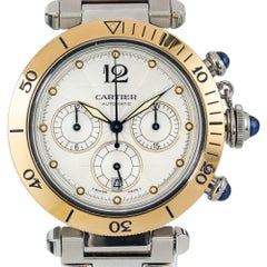 Cartier Pasha Chronograph Damenarmbanduhr aus Gelbgold und Stahl