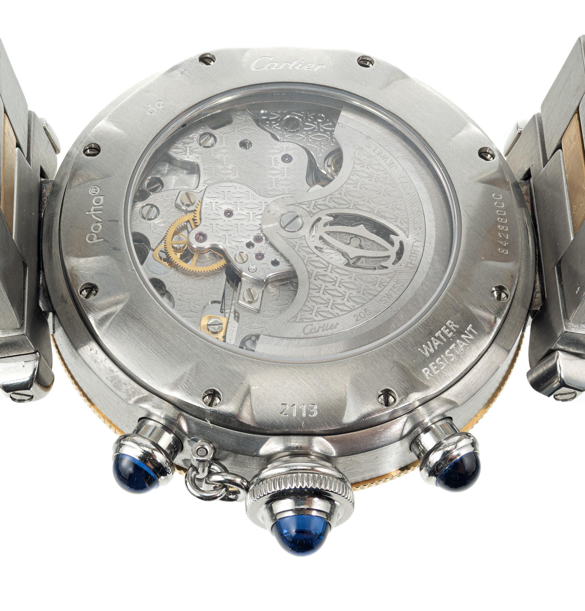 Cartier Montre-bracelet chronographe Pasha pour femme en or jaune et acier Pour femmes en vente