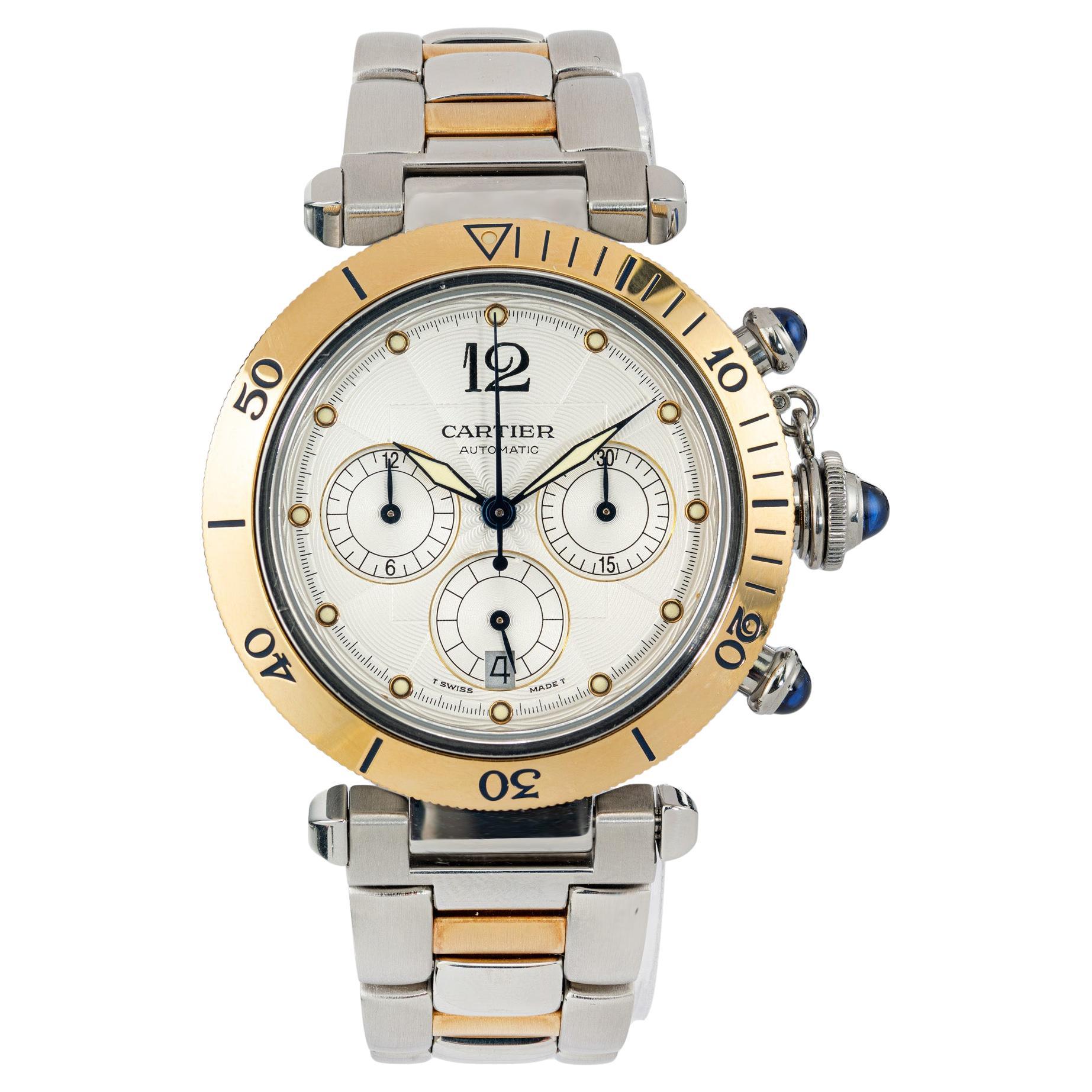 Cartier Montre-bracelet chronographe Pasha pour femme en or jaune et acier