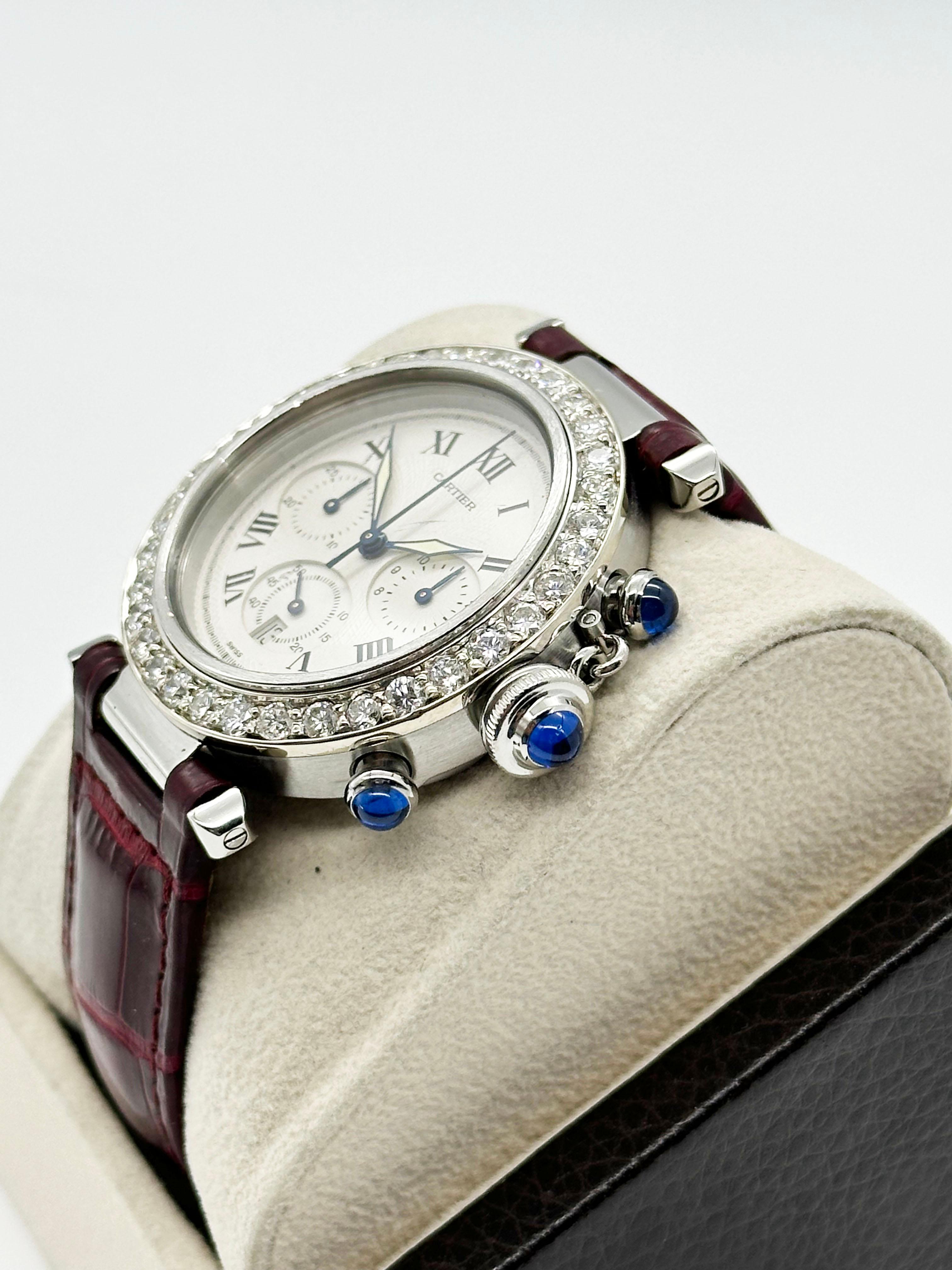 Women's or Men's Cartier Pasha Chronograph Ref 1050 38mm Diamond Bezel Stainless Steel