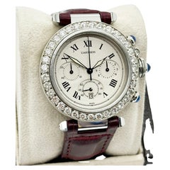 Cartier Pasha Chronograph Ref 1050 38mm Diamond Bezel Stainless Steel