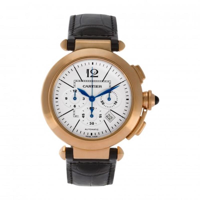 Cartier Pasha Chronograph Rose Gold and Leather Wristwhatch For Sale 1