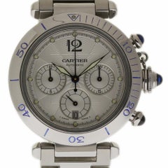 Cartier Pasha Chronograph W31030H3 Stainless Steel Silver 2 Year Warranty #261-1