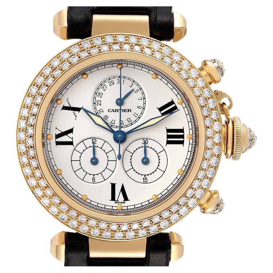 Cartier Pasha Chronograph Gelbgold Diamant-Damenuhr 1354