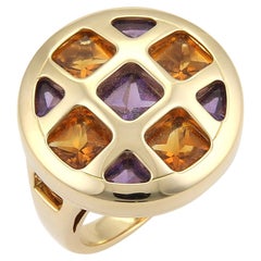 Cartier Pasha Citrine & Amethyst 18k Gold Round Ring - Size 5