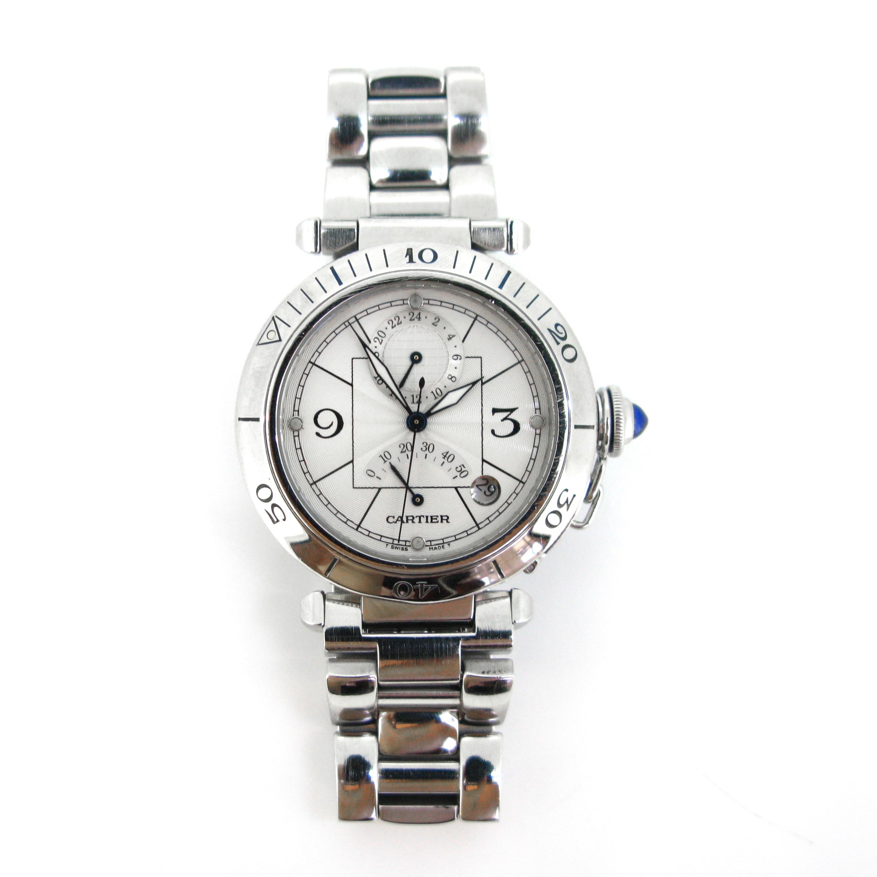 This Pasha wristwatch (model 2388) is made in stainless steel. It is in very good condition and has an automatic movement. It works perfectly. It has a double deployant concealed clasp.

Weight:	112m4 gr

Metal:	Stainless