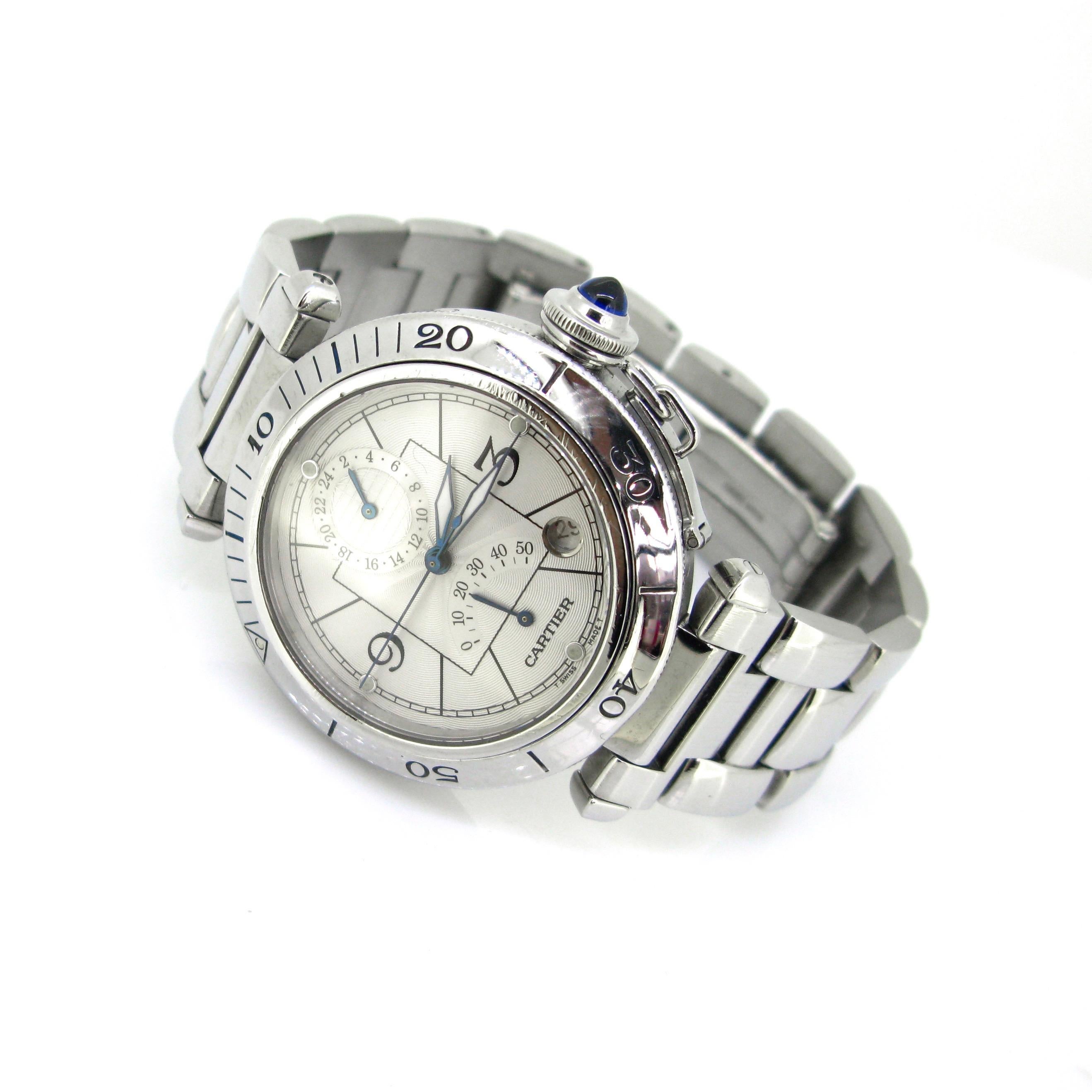 Women's or Men's Cartier Pasha Date Stainless Steel Automatic Wristwatch