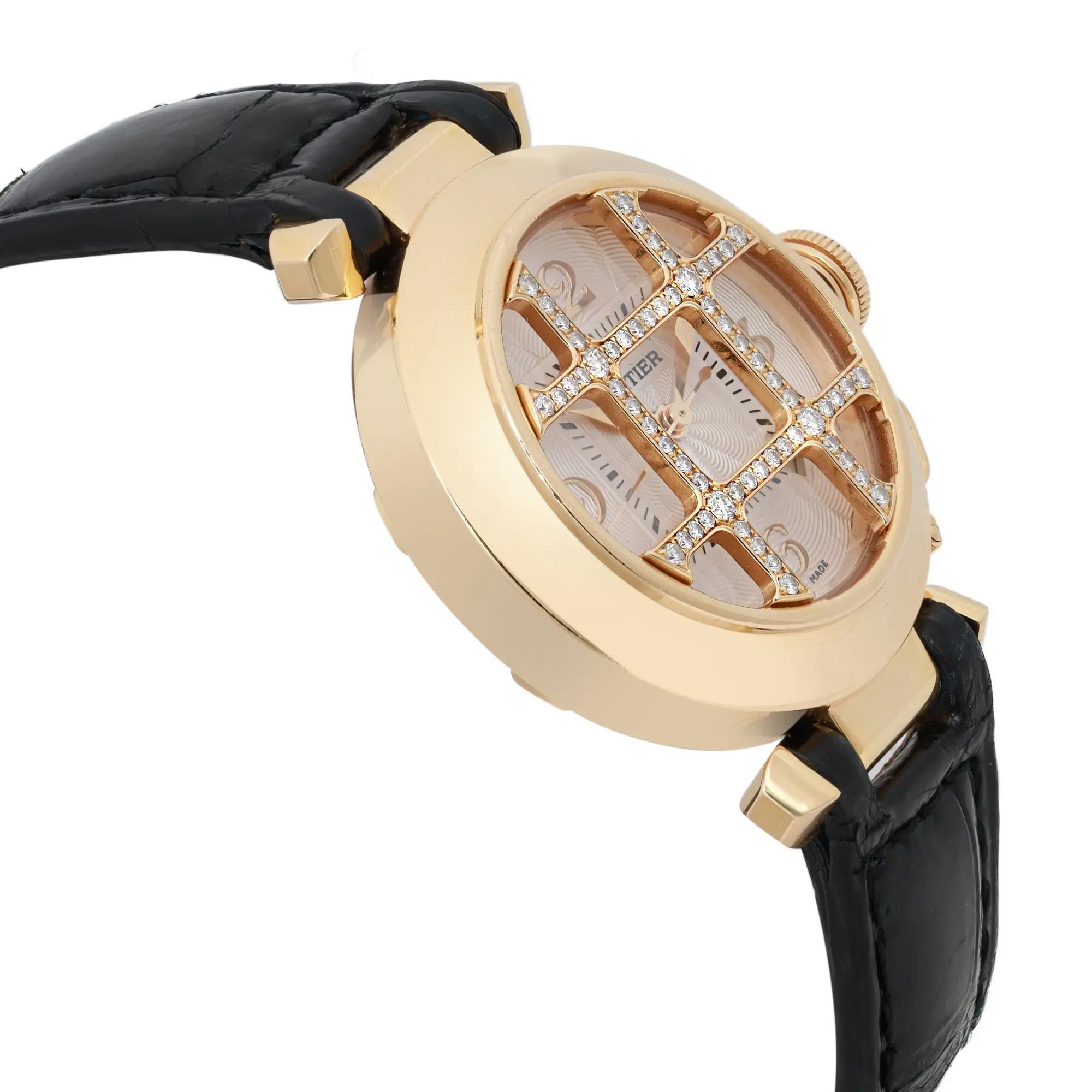 De las mujeres Reloj Cartier Pasha De 32mm Oro Amarillo 18K Diamond Grille Esfera Plateada 2399