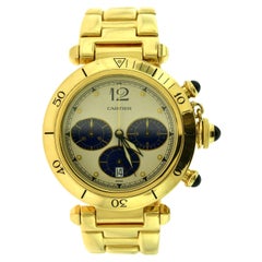 Cartier Pasha de Cartier 30009 Yellow Gold Blue Chronograph Dial Watch