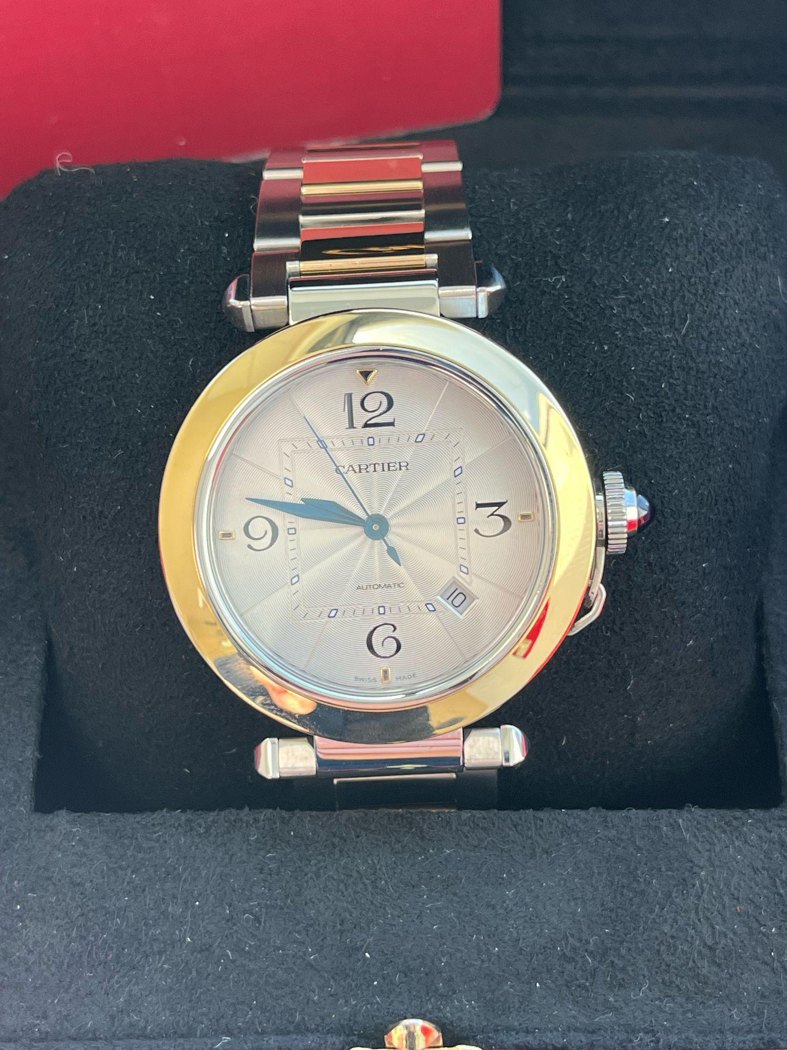 Cartier Pasha de Cartier 41mm Flinque Dial Steel & 18K Gold Watch W2PA0009 In Good Condition For Sale In Aventura, FL