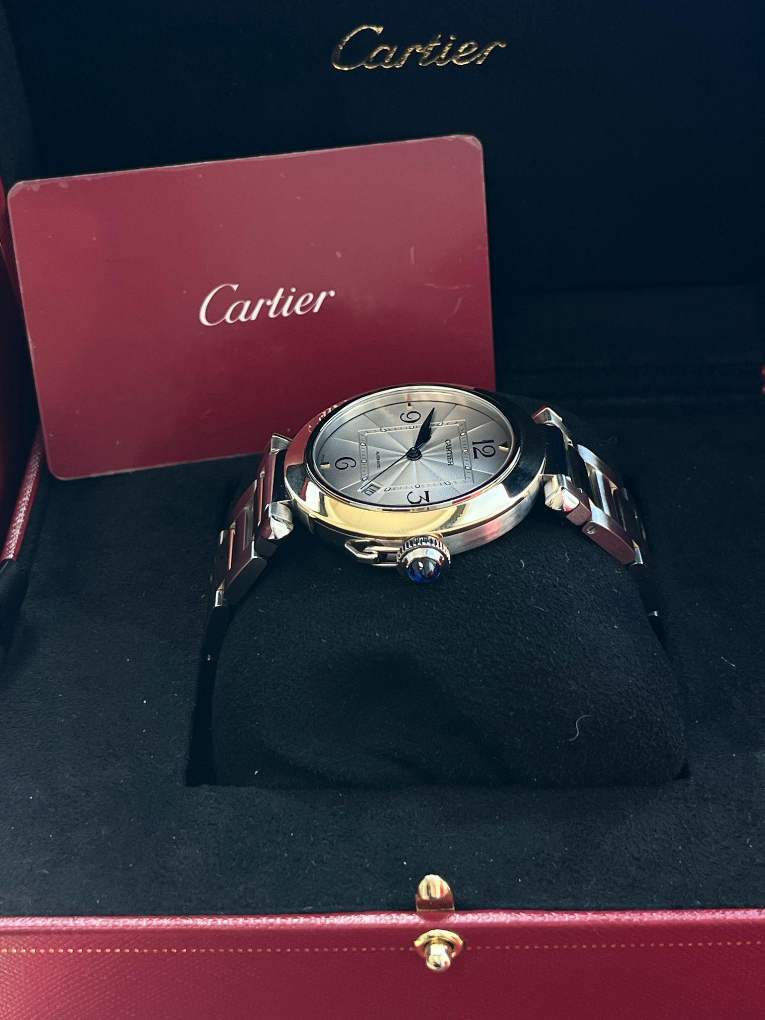 Cartier Pasha de Cartier 41mm Flinque Dial Steel & 18K Gold Watch W2PA0009 For Sale 1