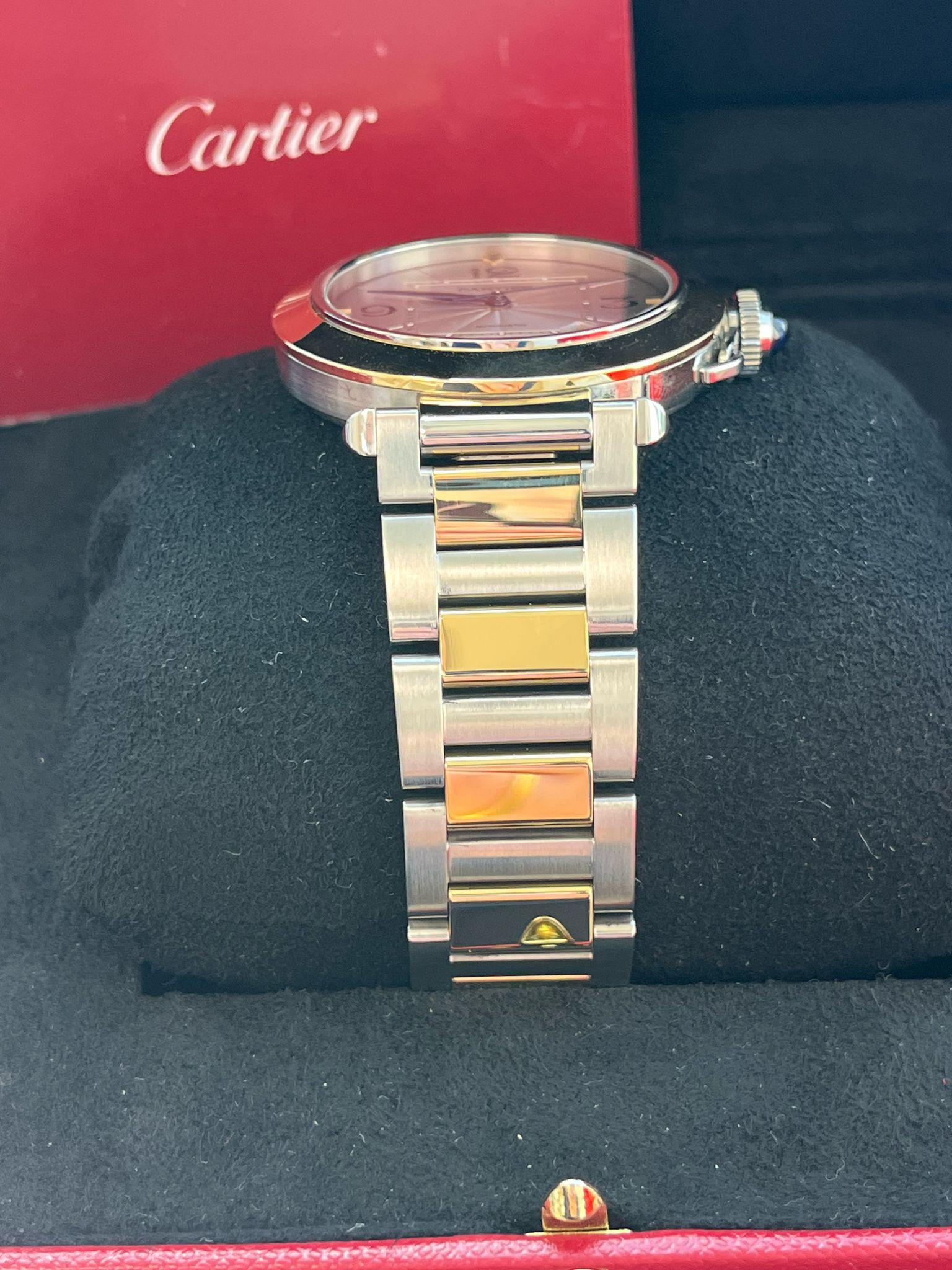 Cartier Pasha de Cartier 41mm Flinque Dial Steel & 18K Gold Watch W2PA0009 For Sale 4