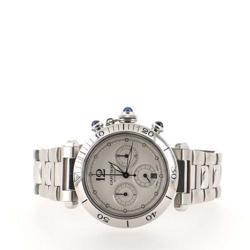 Cartier Pasha de Cartier Chronograph Automatic Watch Stainless Steel 38 In Good Condition For Sale In New York, NY