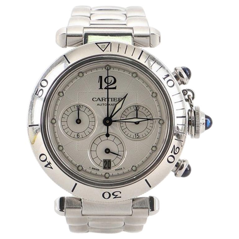 Cartier Pasha de Cartier Chronograph Automatic Watch Stainless Steel 38 For Sale