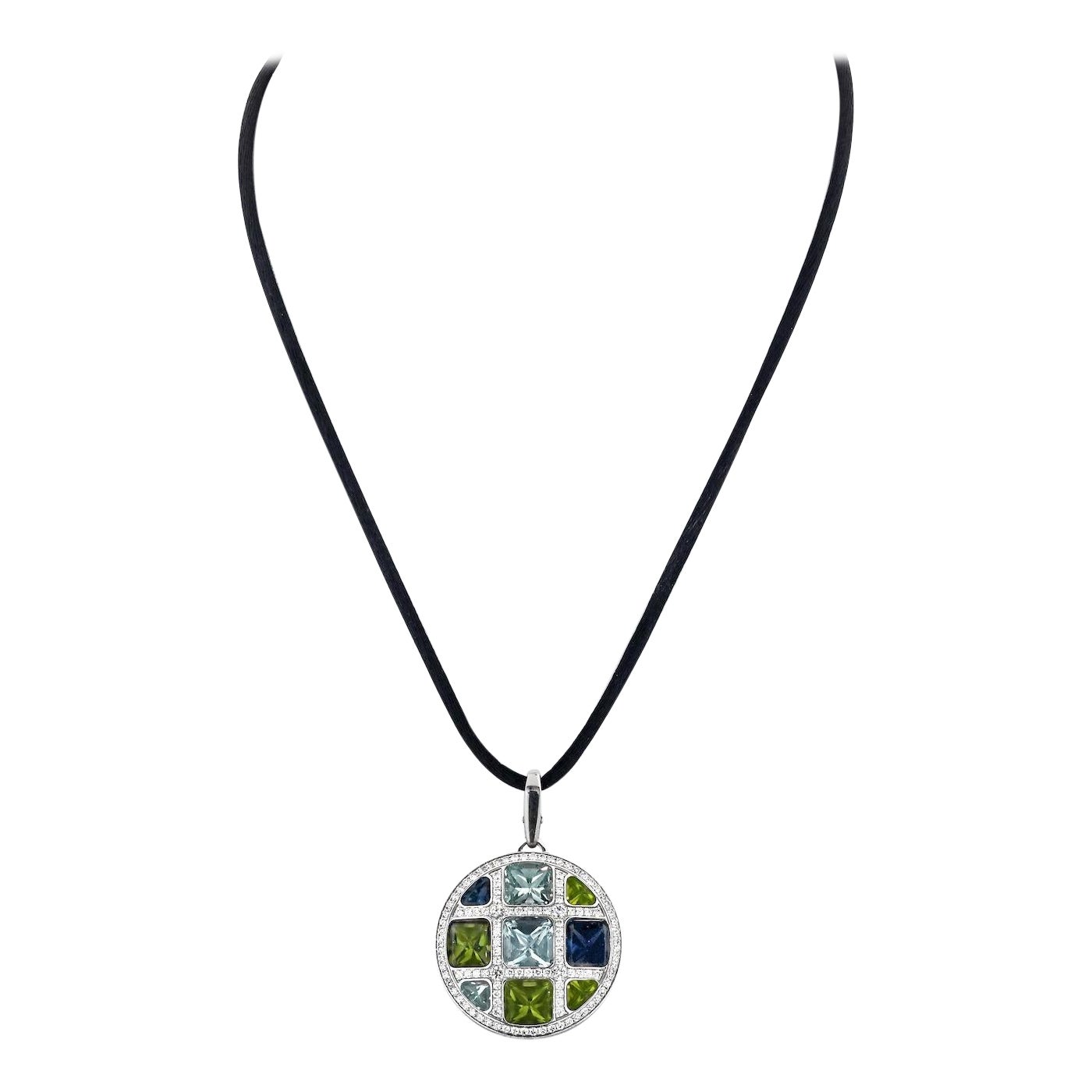 Cartier Pasha de Cartier Multi Gemstone 18KW Gold Pendant Silk Cord Necklace
