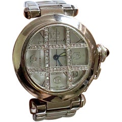 Cartier Pasha de Cartier White Dial Diamonds Halo Grid 18 Karat White Gold Watch