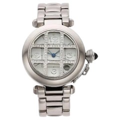Cartier Pasha de Cartier White Dial Diamonds Halo Grid 18 Karat White Gold Watch