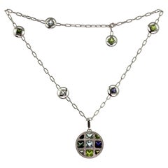 Cartier Pasha Diamond Multicolor Gemstone White Gold Pendant Necklace