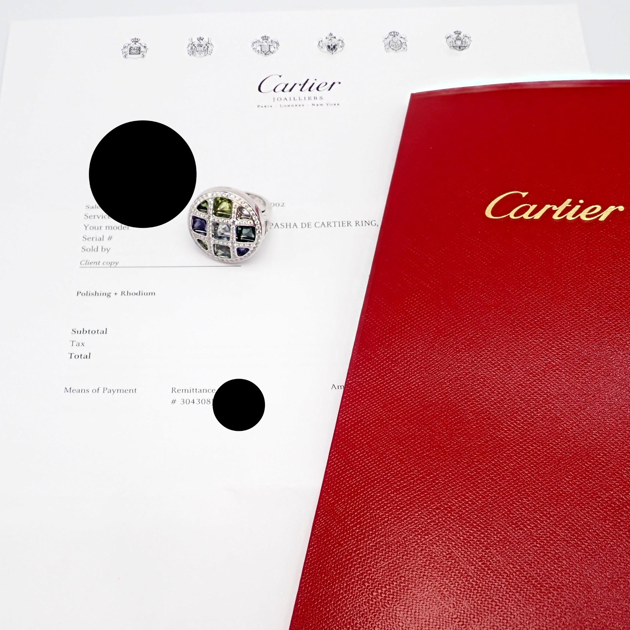 Anillo Cartier Pasha Diamante Turmalina Aguamarina Oro Blanco en venta 5