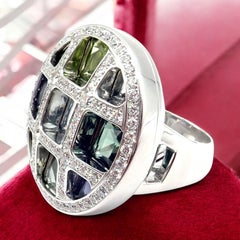 Cartier Pasha Diamond Tourmaline Aquamarine White Gold Ring