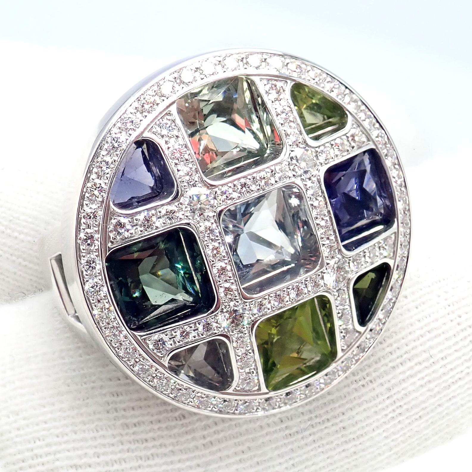Anillo Cartier Pasha Diamante Turmalina Aguamarina Oro Blanco Corte Asscher en venta