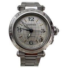 Reloj Automático Cartier Pasha GMT 35mm Esfera Plateada Acero Inoxidable W31029M7