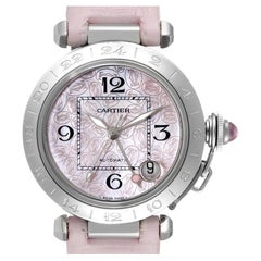 Cartier Pasha GMT Midsize Pink Dial Steel Ladies Watch W3107099 Box Papers