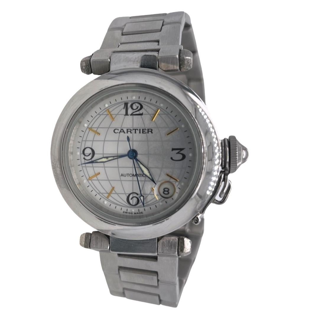 Cartier Pasha GMT REF 2324Armbanduhr aus Edelstahl im Zustand „Gut“ in Miami, FL