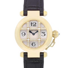 Cartier Pasha Grid De Silver Dial 18k Yellow Gold Diamond Watch WJ11951G