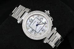 Cartier Pasha Ladies Watch Dial Two Row Diamond Bezel White MOP Diamond Dial