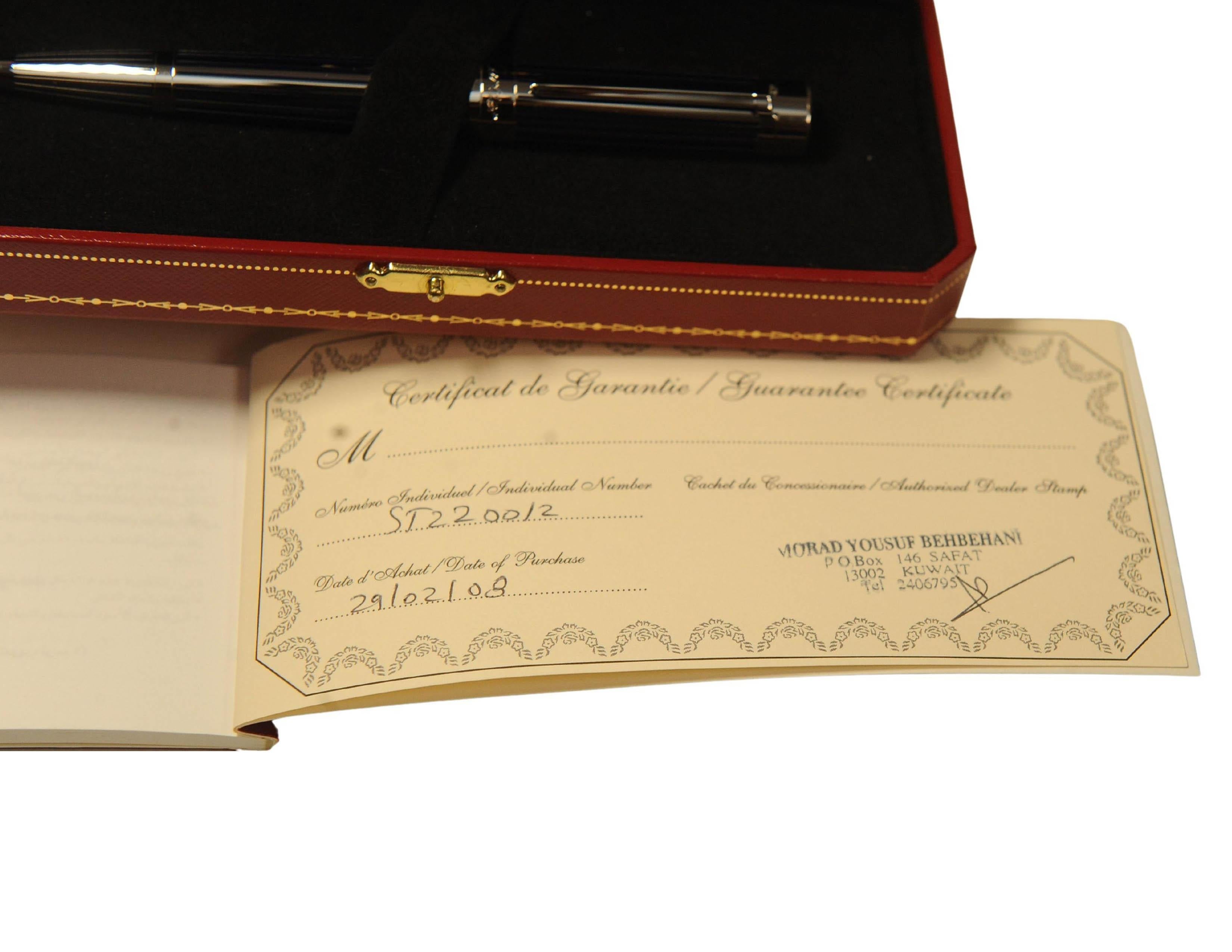 Art Déco Penna Roller Cartier Pasha in edizione limitata con finitura in platino e linee graduate in vendita