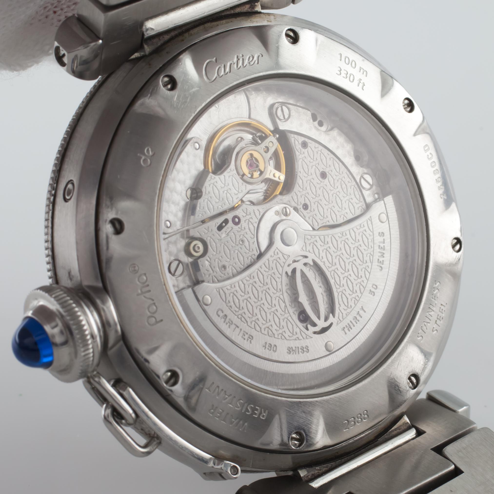 Modern Cartier Pasha Men's Stainless Steel Automatic GMT Watch with Power Reserve 2388