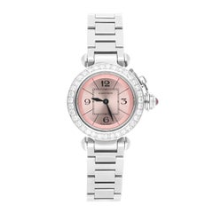 Cartier Pasha Miss Pasha Steel Pink Dial Ladies Watch W3140008 Diamond Bezel