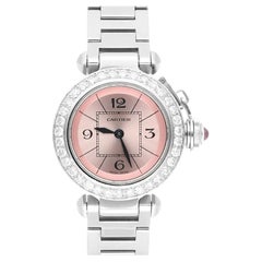 Cartier Pasha Miss Pasha Steel Pink Dial Ladies Watch W3140008 Diamond Bezel
